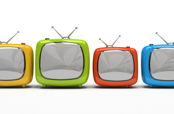 Four colorful television sets