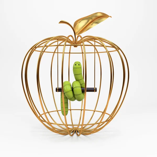 Green worm in the apple — Stock Photo, Image