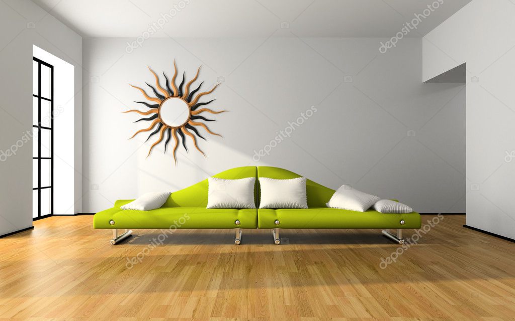 Modern interior with green sofa