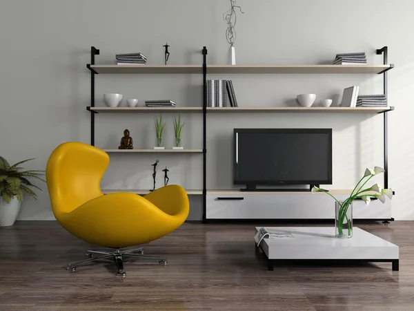 Interior moderno con sillón amarillo — Foto de Stock