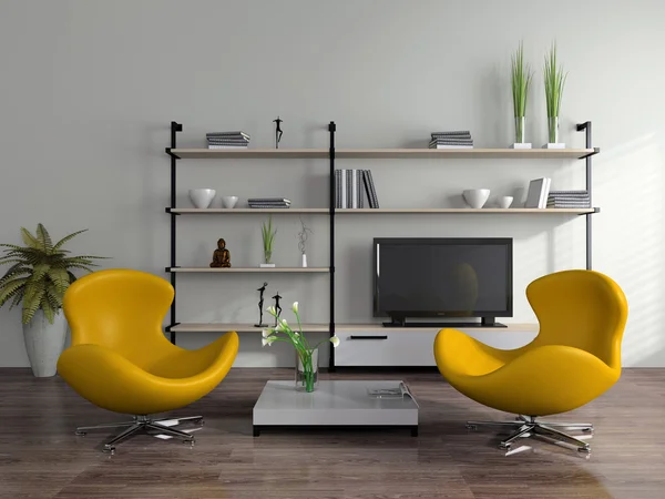 现代室内与黄色扶手椅 — 图库照片