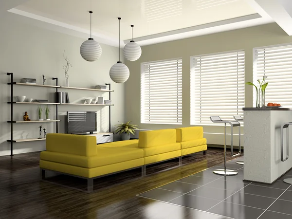 Interior moderno con sofá amarillo — Foto de Stock
