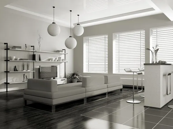 Interior moderno (sepia) con sofá — Foto de Stock