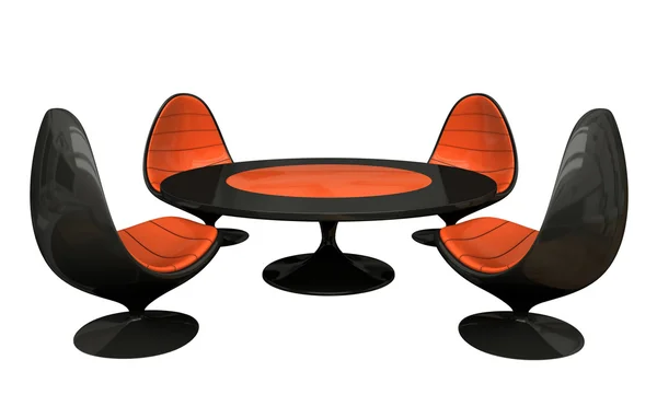 Чотири чорно-помаранчеві крісла — стокове фото