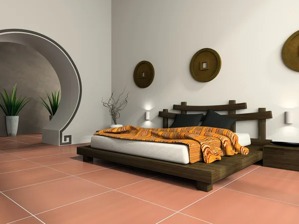 Nowoczesna sypialnia w stylu etnicznym — Zdjęcie stockowe