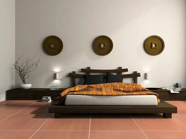 Modern bedroom in ethnic style — Stock Photo, Image