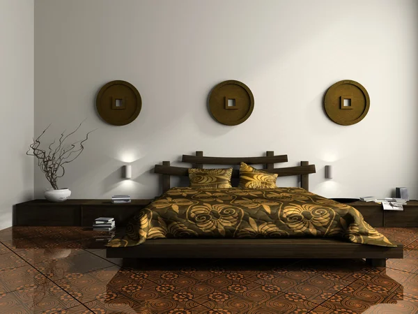 Luxueuze slaapkamer in etnische stijl — Stockfoto