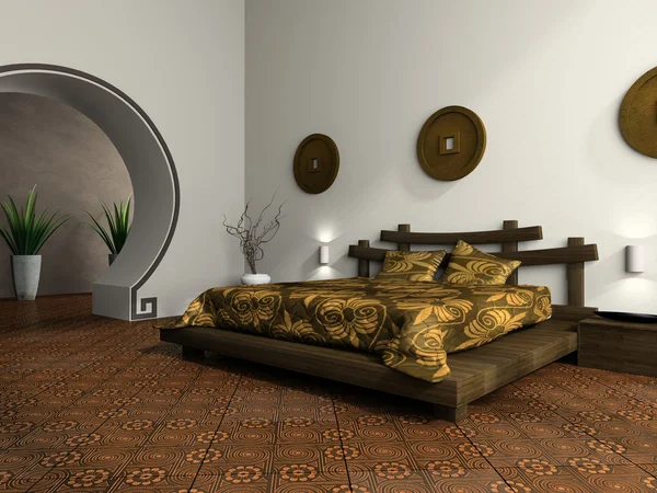 Luxueuze slaapkamer in etnische stijl — Stockfoto