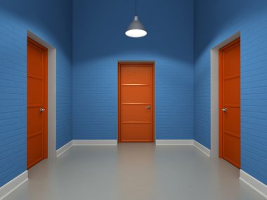 Interior with three red doors clipart