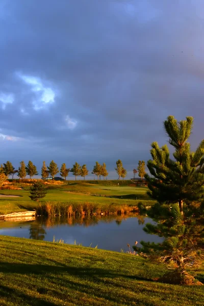 Napkelte felett a golfpálya — Stock Fotó