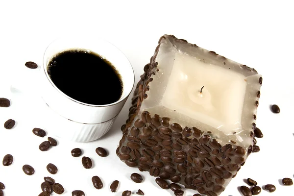 Cup of Coffee and Candle — Stock Photo, Image