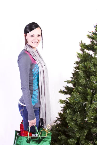 Beautiful Girl by the Christmas Tree — Stock Photo, Image