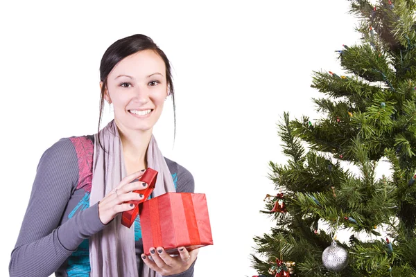 Krásná dívka vánoční stromeček — Stock fotografie