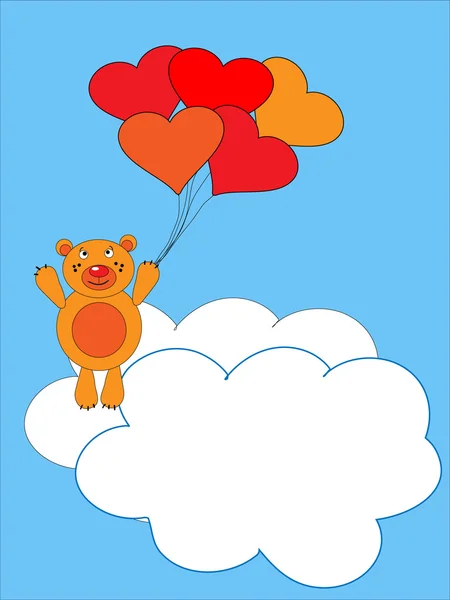 De teddybeer vliegt op lucht bal. — Stockvector