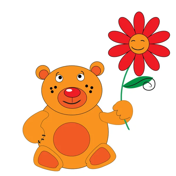 Η αρκούδα με το κόκκινο λουλούδι. — Διανυσματικό Αρχείο