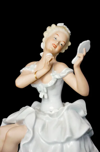 Ceramic Figure of a Pretty Young Lady Looking at — Stock Photo, Image