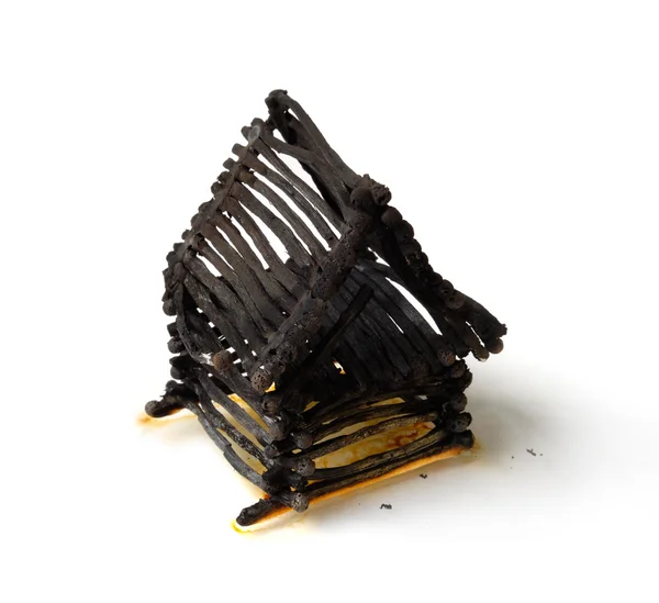 Burnt Down House From Matches — Stock Photo, Image