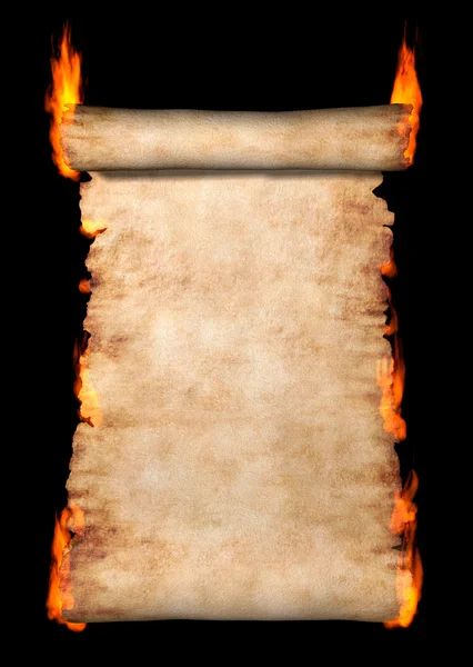 Палаючий рулон пергаменту — стокове фото