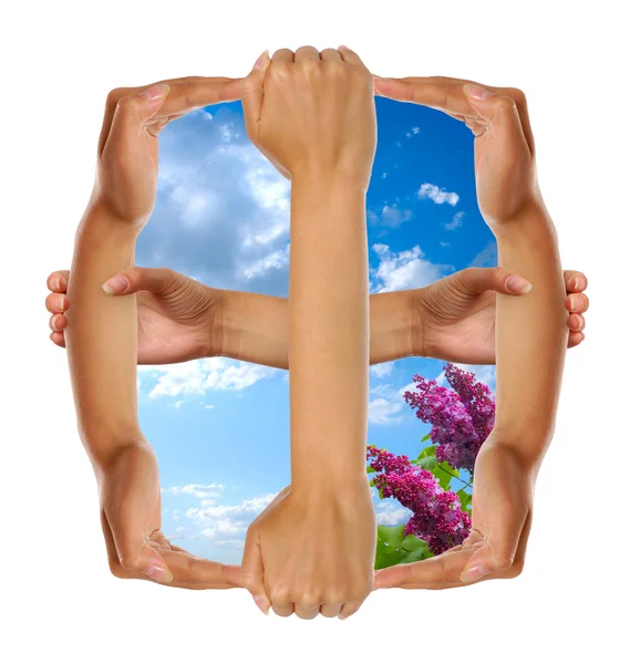 Conceptual Window Made from Hands — Stock Photo, Image
