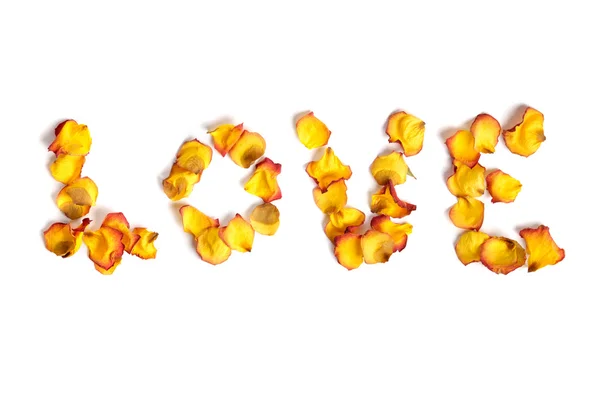 Gül yaprakları yapılmış kelime aşk — Stok fotoğraf