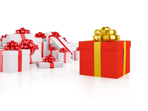 Verschillende rode geschenkdoos — Stockfoto