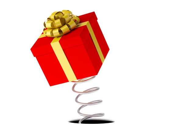 Geschenk mit goldener Schleife an einer Feder — Stockfoto