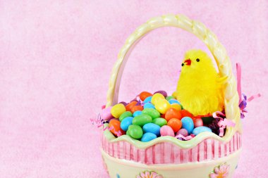 Easter basket, chick and jelly beans clipart