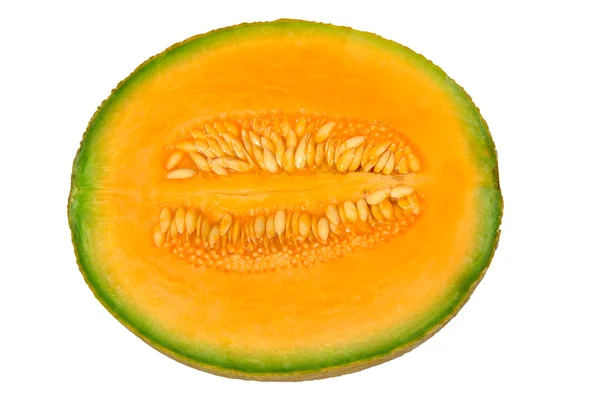 Cantaluponmelon hälften med frön — Stockfoto