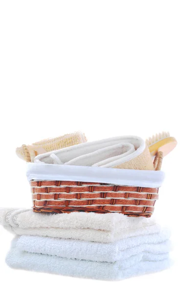 多くのタオルと入浴するアクセサリー — ストック写真