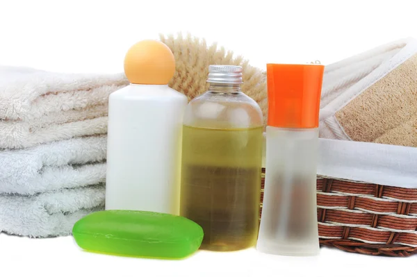 Muitas toalhas e acessórios para tomar banho — Fotografia de Stock
