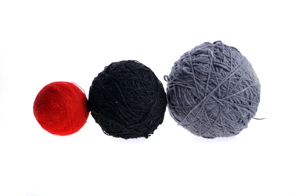 Three yarn balls on white — Stock Photo, Image