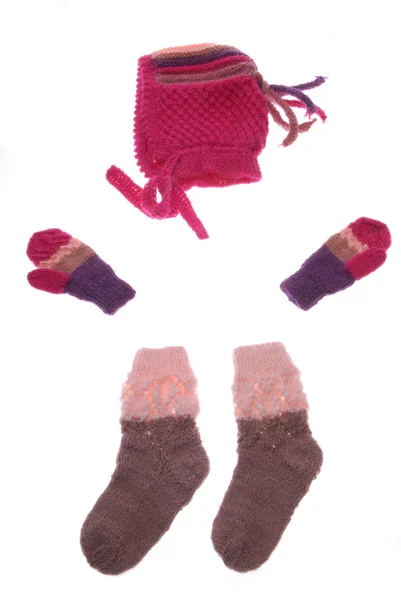 Chapéu de lã, luvas e meias — Fotografia de Stock
