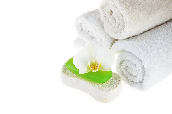 Ręcznik i mydło zielone — Zdjęcie stockowe