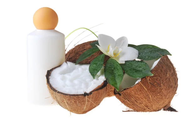 Kokos a masážní olej — Stock fotografie