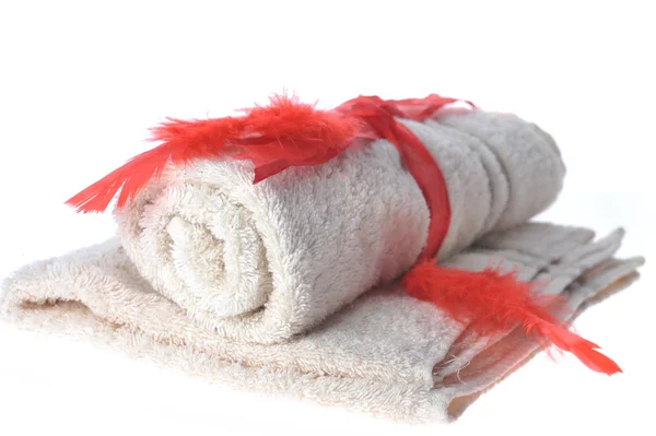 Towels and red tape — Stock Photo, Image