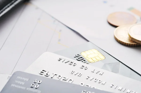 Credit cards and coins — Stock Photo, Image