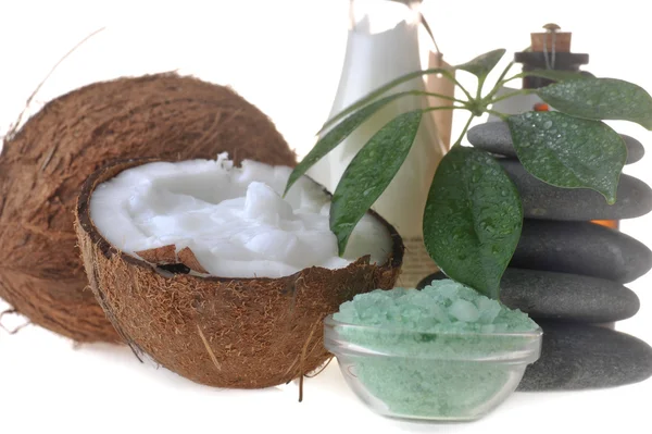 Kokosnuss, Salz und Steine — Stockfoto