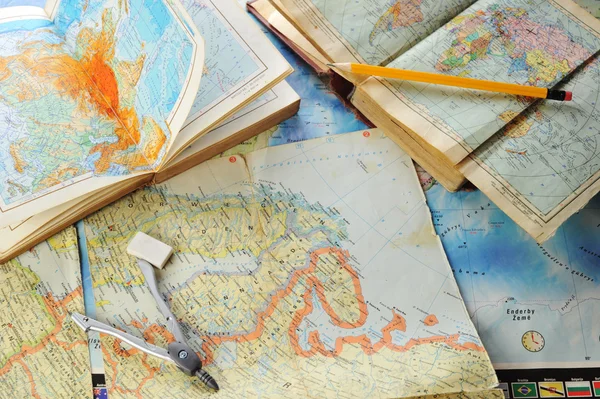 Map and pensil — Stock Photo, Image