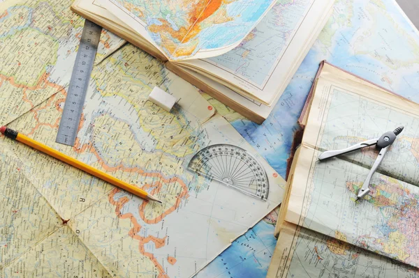 Map and pensil — Stock Photo, Image