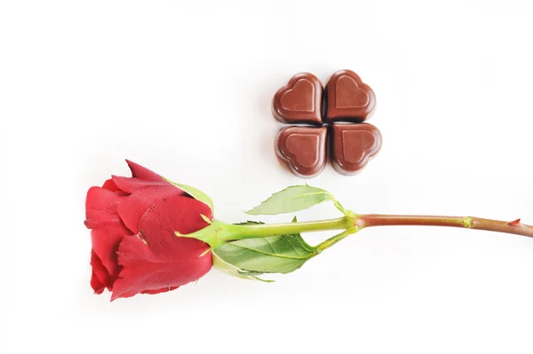 Rote Rose und Schokolade — Stockfoto