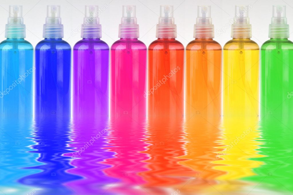 Many colored bottles