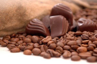 Coffee beans, chocolate and bag clipart