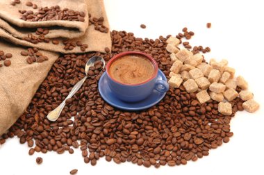 Coffee beans and cup with coffee clipart