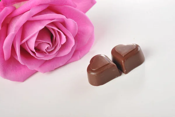 Rose und Schokolade — Stockfoto