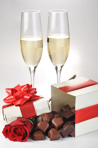 Champagne en chocolade — Stockfoto