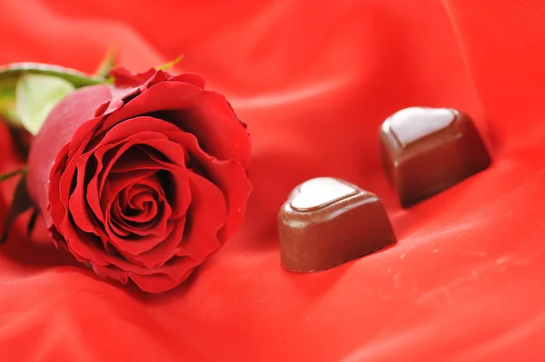 Red rose and chocolate — Stock Photo, Image
