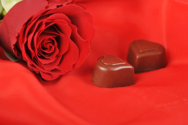 Röd ros och choklad — Stockfoto