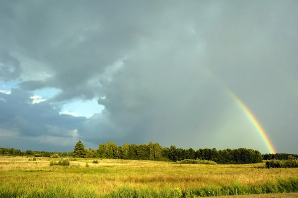 Regnbåge på fältet — Stockfoto