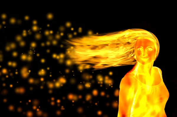 Fire girl on black — Stock Photo, Image