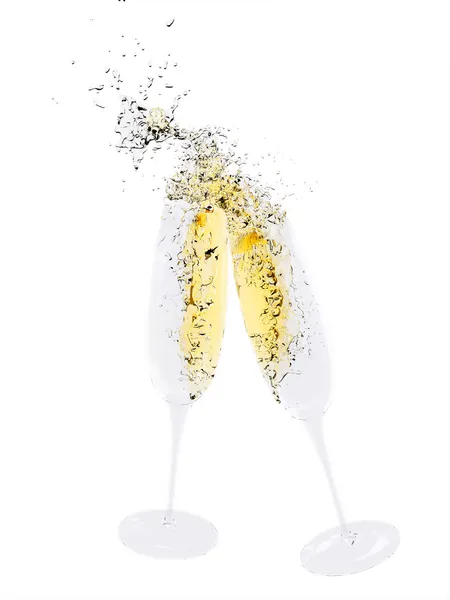 stock image Glasses with splashing champagne